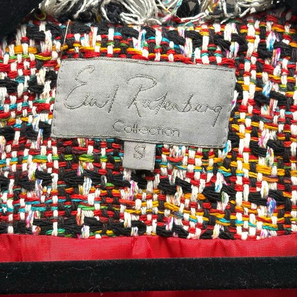 Emil Rutenberg Silk Tweed Jacket, Cropped Red Plaid Coat, Fringe, Size S - Picture 2 of 13